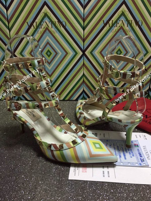 Valentino tribute tri-color sandals stud heels shoes 4009