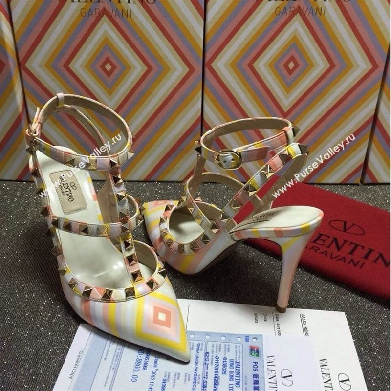 Valentino tribute tri-color sandals stud heels shoes 4012