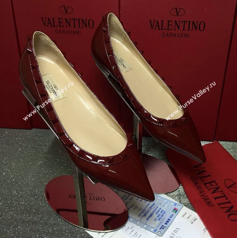 Valentino paint wine sandals stud flats shoes 4013