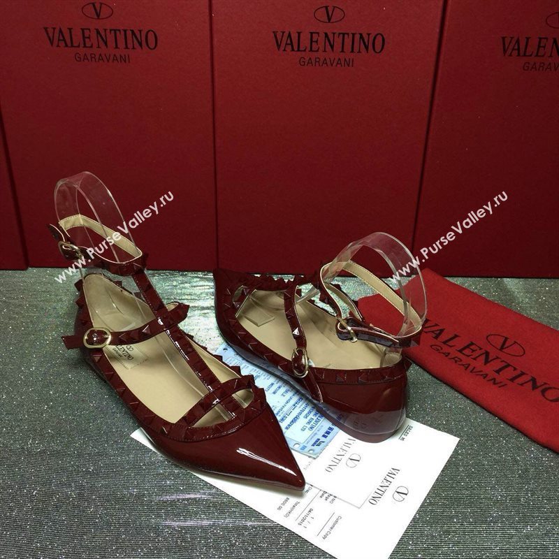 Valentino paint wine sandals stud flats shoes 4014