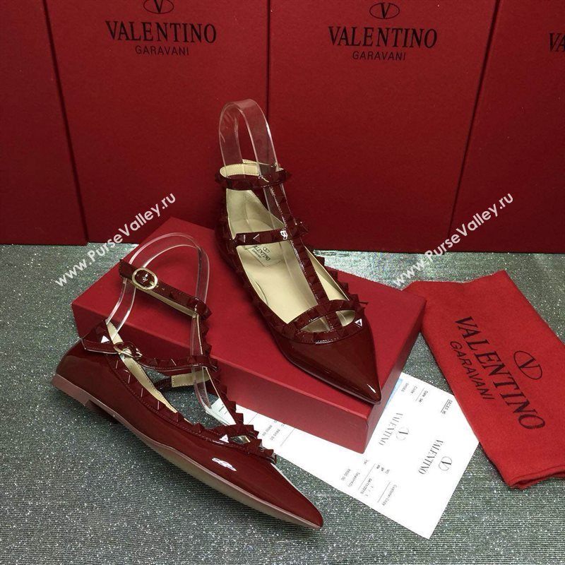 Valentino paint wine sandals stud flats shoes 4014