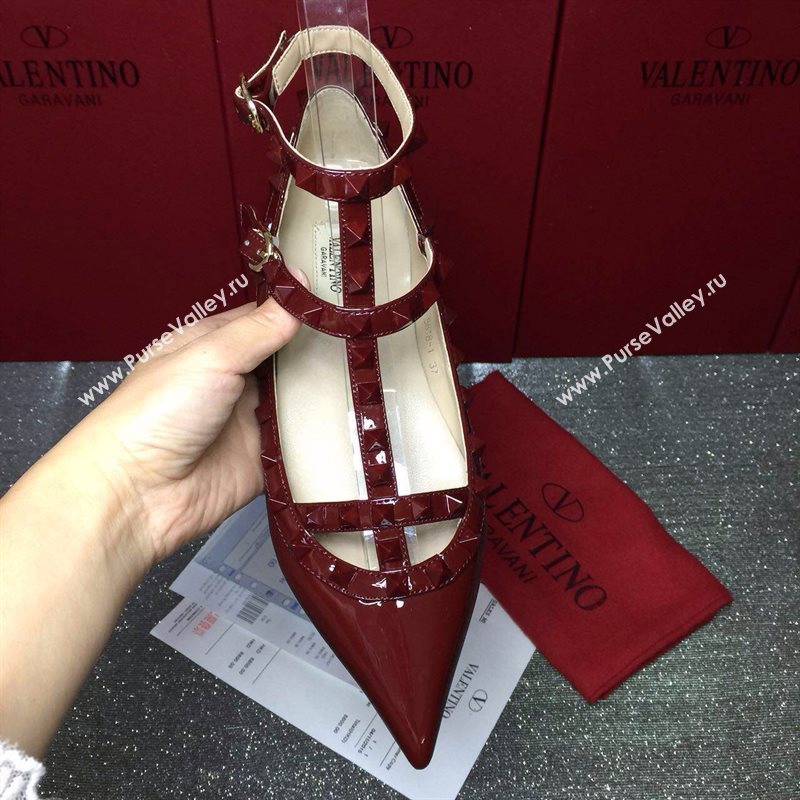 Valentino paint wine sandals stud flats shoes 4014