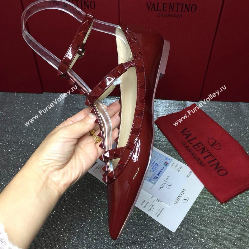 Valentino paint wine sandals stud flats shoes 4014