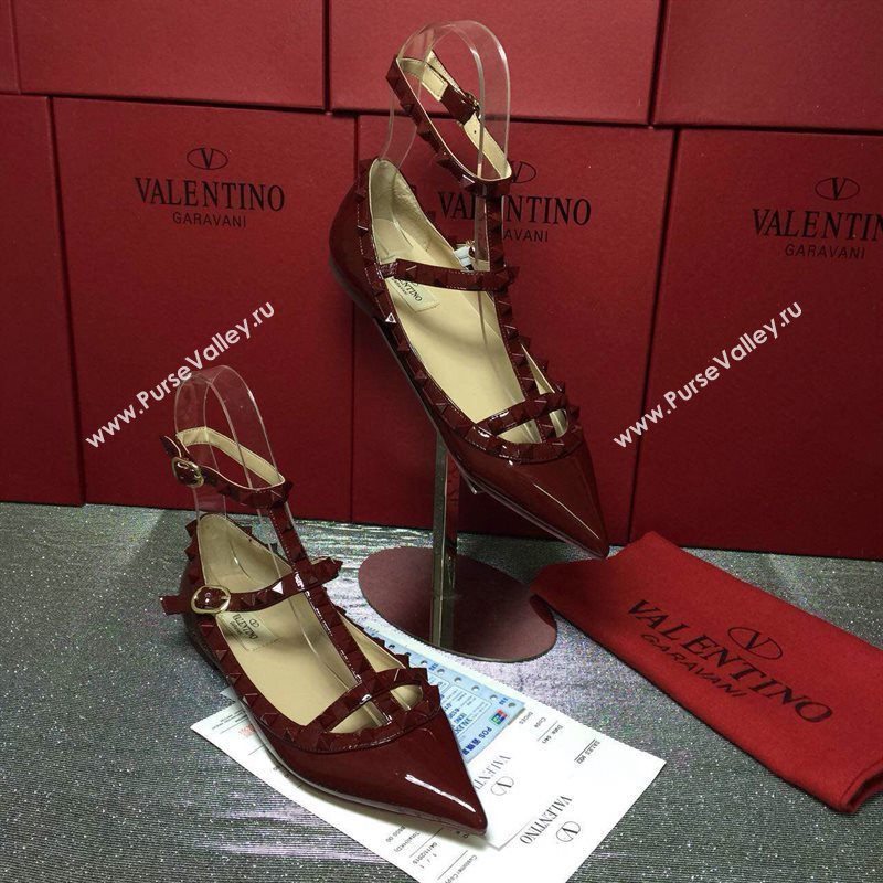 Valentino paint wine sandals stud flats shoes 4014