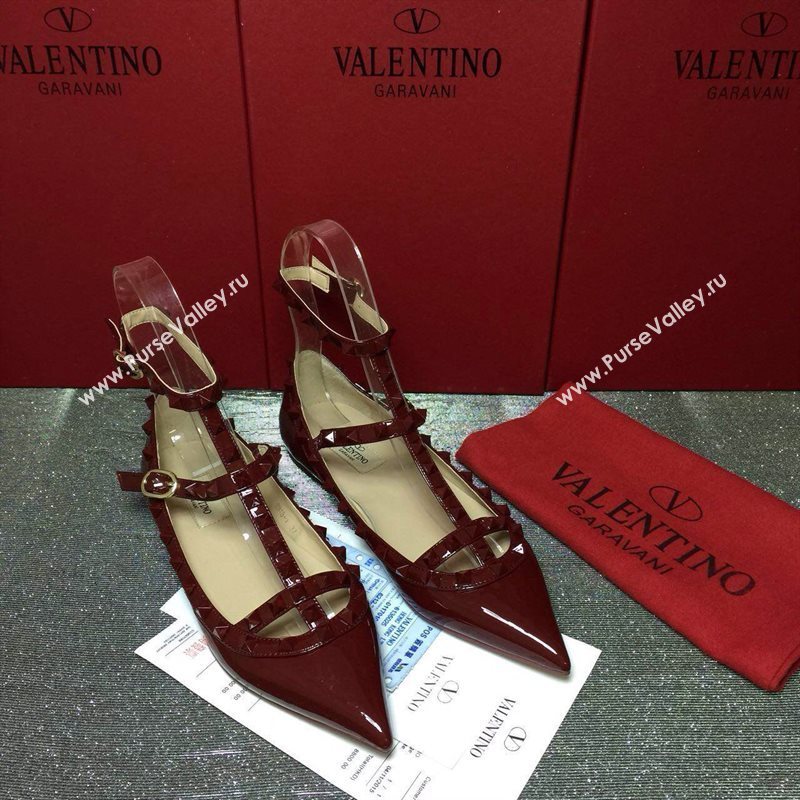 Valentino paint wine sandals stud flats shoes 4014