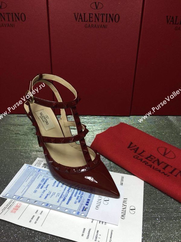 Valentino paint wine sandals stud heels shoes 4015