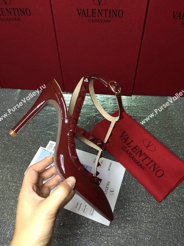 Valentino paint wine sandals stud heels shoes 4015