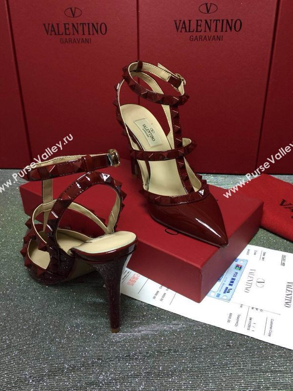 Valentino paint wine sandals stud heels shoes 4015