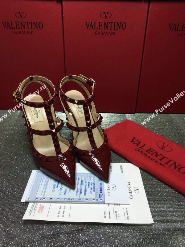 Valentino paint wine sandals stud heels shoes 4015