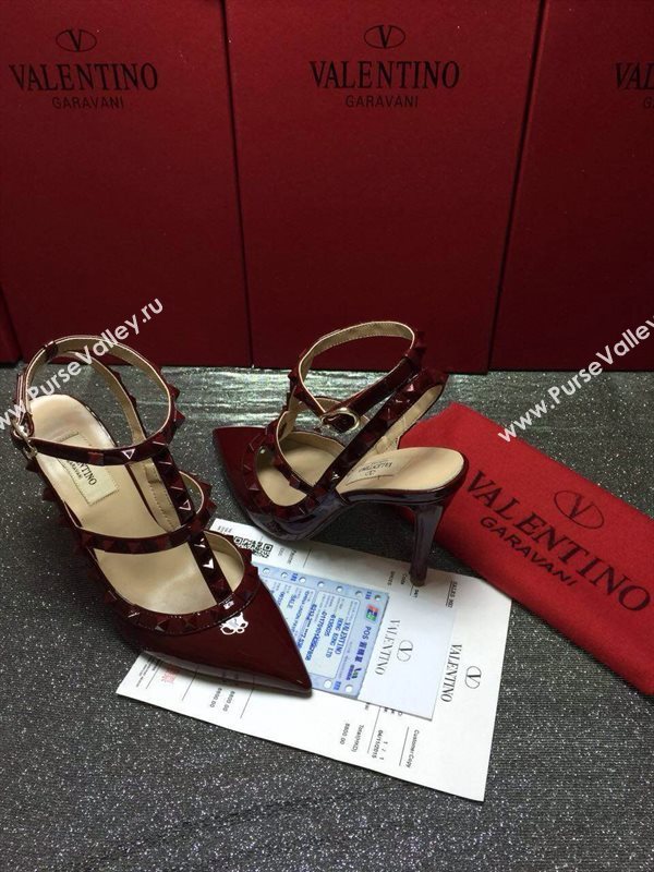 Valentino paint wine sandals stud heels shoes 4015