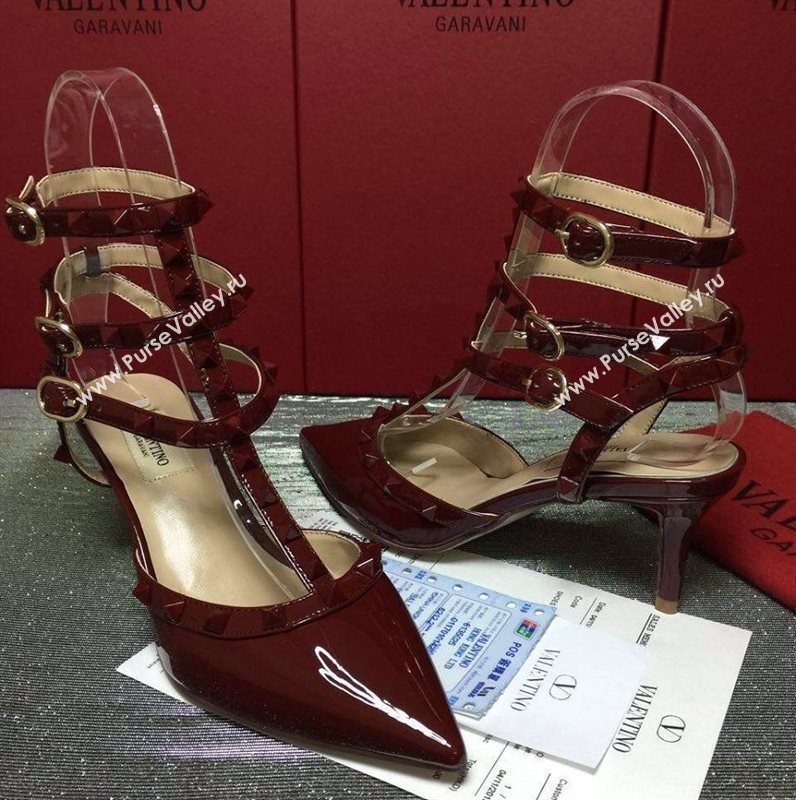Valentino sandals heels stud wine paint shoes 4016