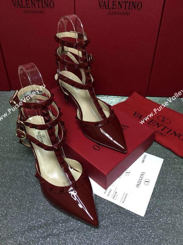 Valentino sandals heels stud wine paint shoes 4016