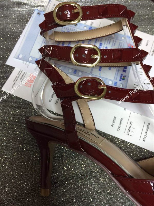 Valentino sandals heels stud wine paint shoes 4016