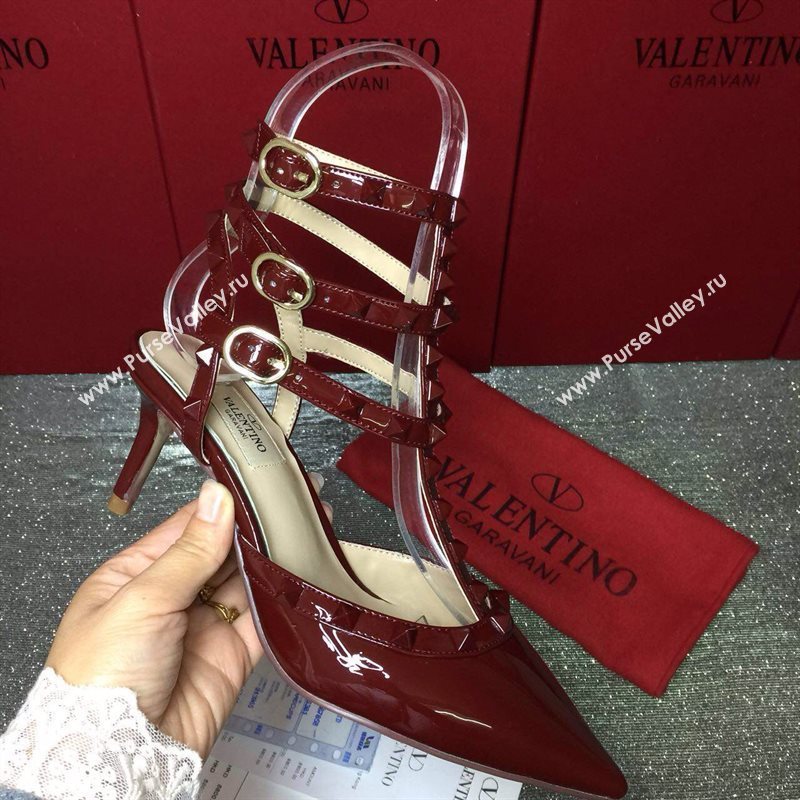 Valentino sandals heels stud wine paint shoes 4016
