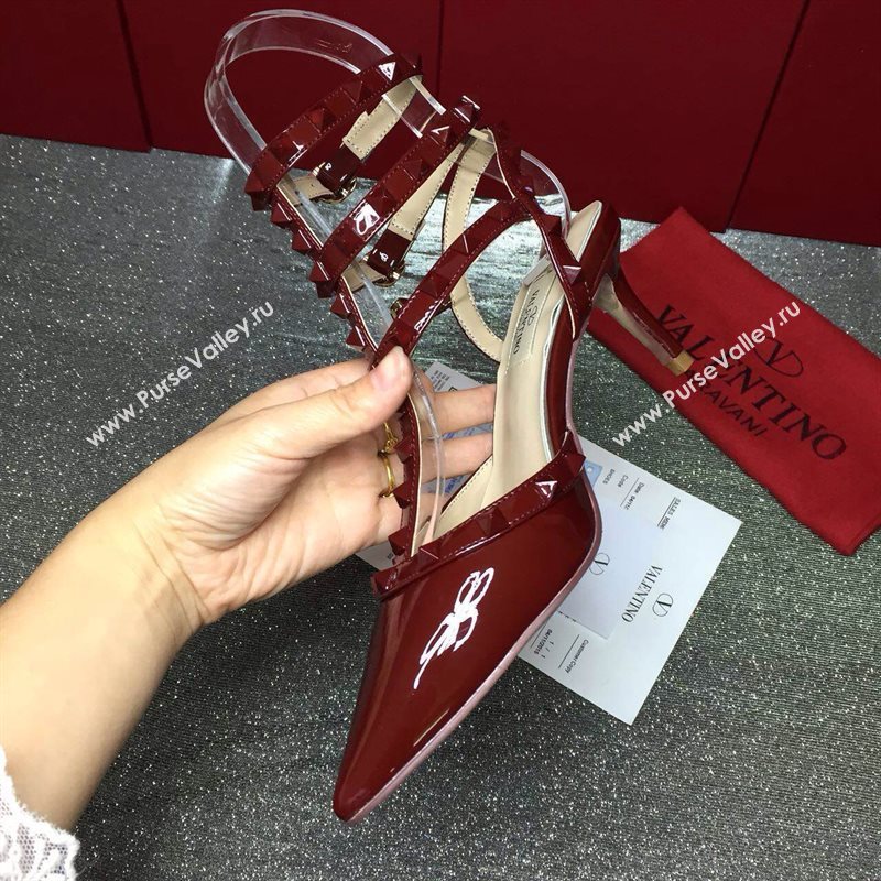 Valentino sandals heels stud wine paint shoes 4016