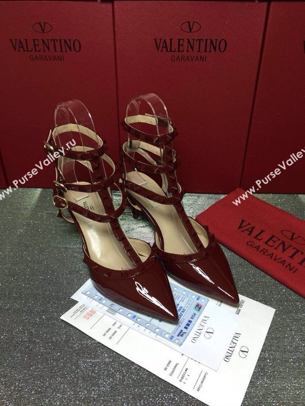 Valentino sandals heels stud wine paint shoes 4016
