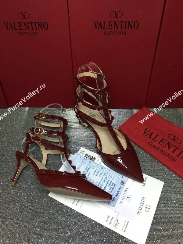 Valentino sandals heels stud wine paint shoes 4016