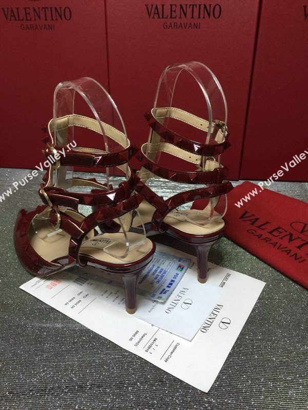 Valentino sandals heels stud wine paint shoes 4016