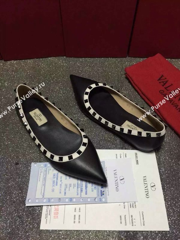 Valentino smooth black sandals stud flats shoes 4017