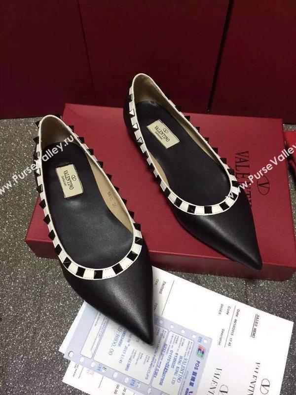 Valentino smooth black sandals stud flats shoes 4017