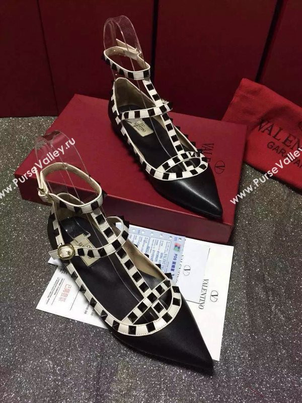 Valentino sandals flats stud black cream v shoes 4019