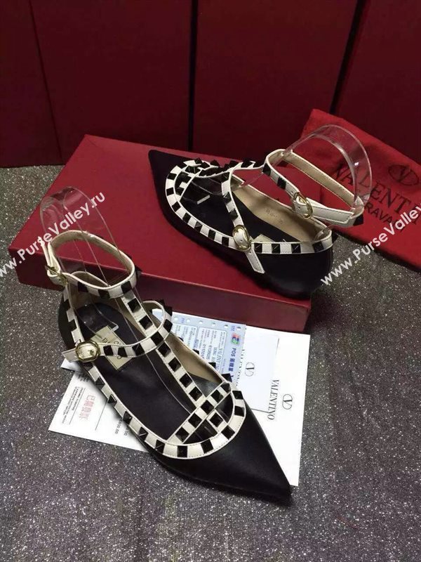 Valentino sandals flats stud black cream v shoes 4019