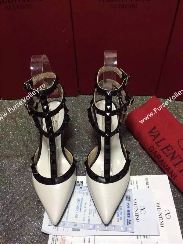 Valentino cream v black sandals stud heels shoes 4022