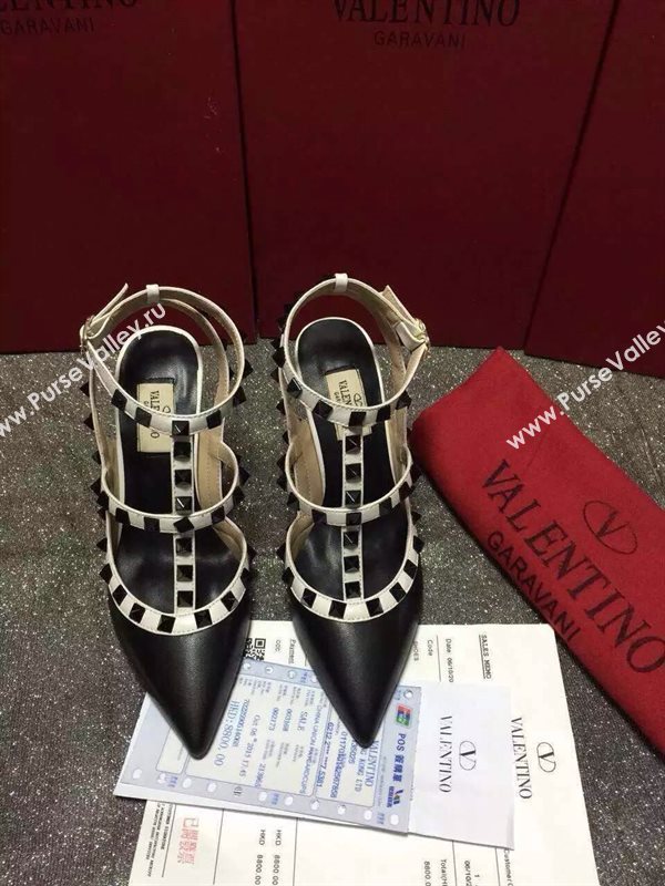 Valentino black v cream sandals stud heels shoes 4023