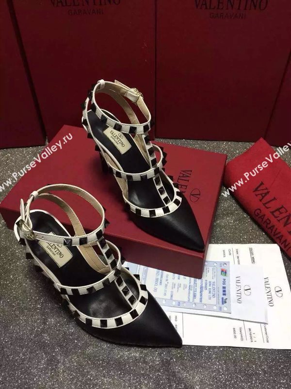 Valentino black v cream sandals stud heels shoes 4023