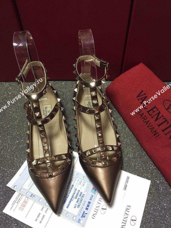 Valentino sandals flats stud tan dark shoes 4026