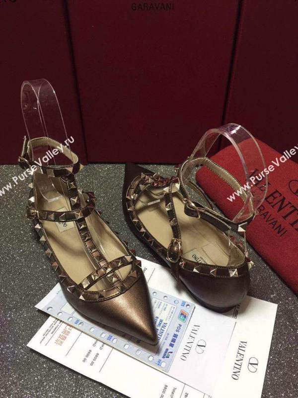 Valentino sandals flats stud tan dark shoes 4026