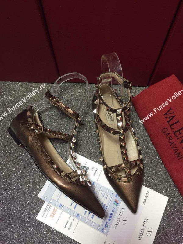 Valentino sandals flats stud tan dark shoes 4026