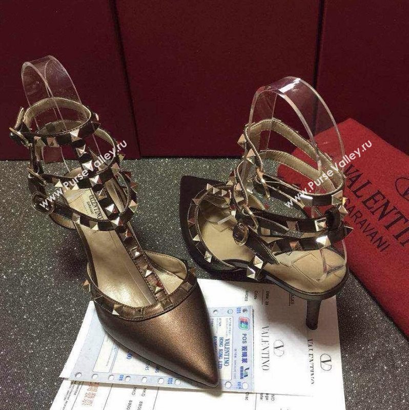 Valentino sandals heels stud coffee dark shoes 4027