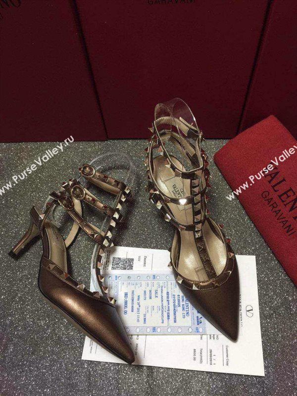 Valentino sandals heels stud coffee dark shoes 4027