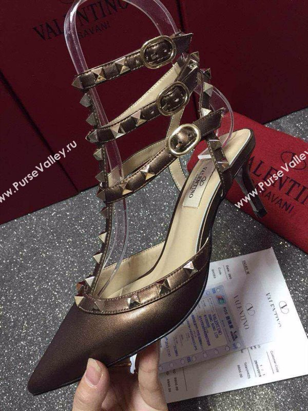Valentino sandals heels stud coffee dark shoes 4027