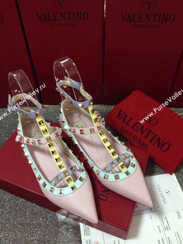 Valentino baby pink sandals stud flats shoes 4031
