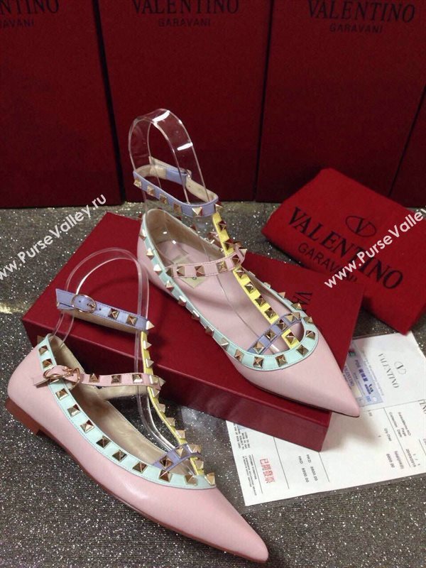 Valentino baby pink sandals stud flats shoes 4031