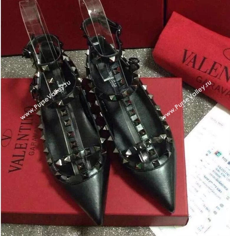 Valentino tribute black sandals stud flats shoes 4035