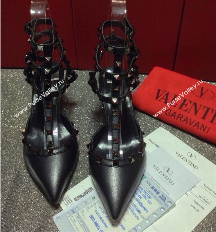 Valentino black tribute sandals stud heels shoes 4036