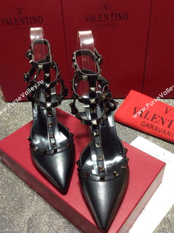 Valentino black tribute sandals stud heels shoes 4036
