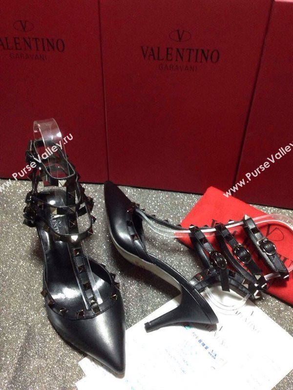 Valentino black tribute sandals stud heels shoes 4036