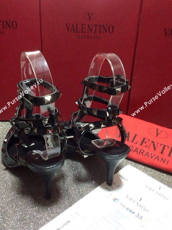 Valentino black tribute sandals stud heels shoes 4036