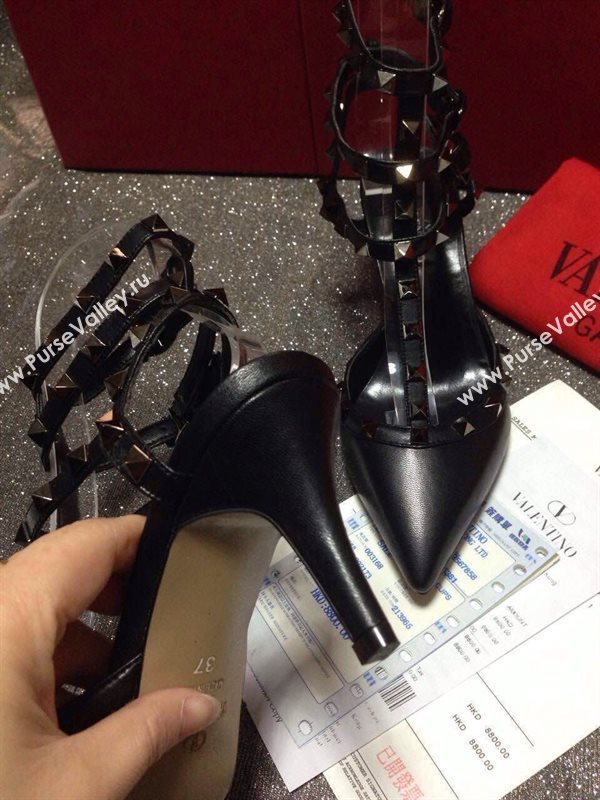 Valentino black tribute sandals stud heels shoes 4036