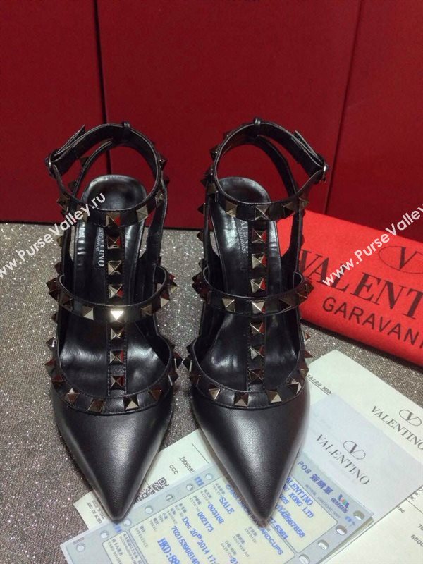 Valentino smooth black sandals stud heels shoes 4037