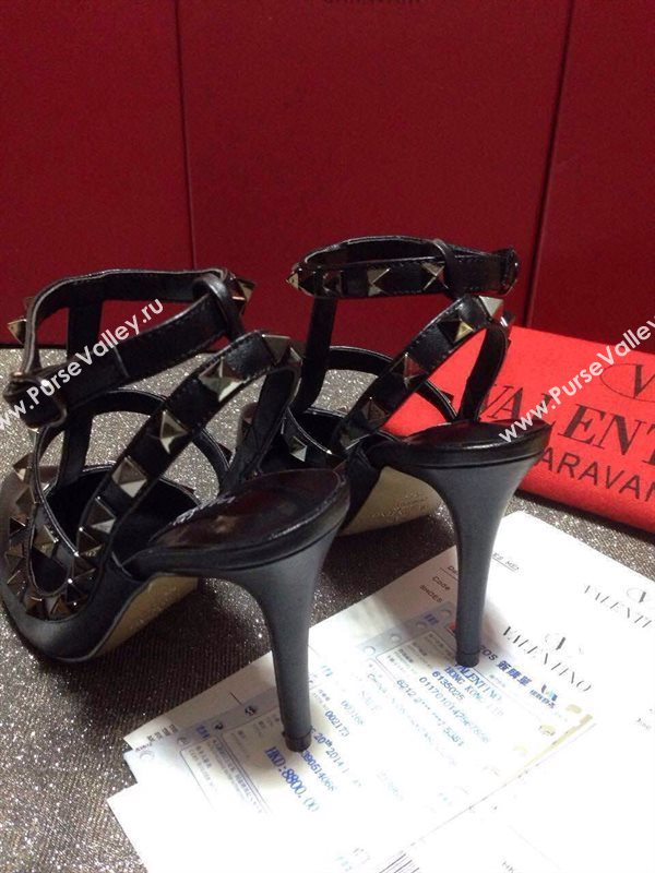 Valentino smooth black sandals stud heels shoes 4037