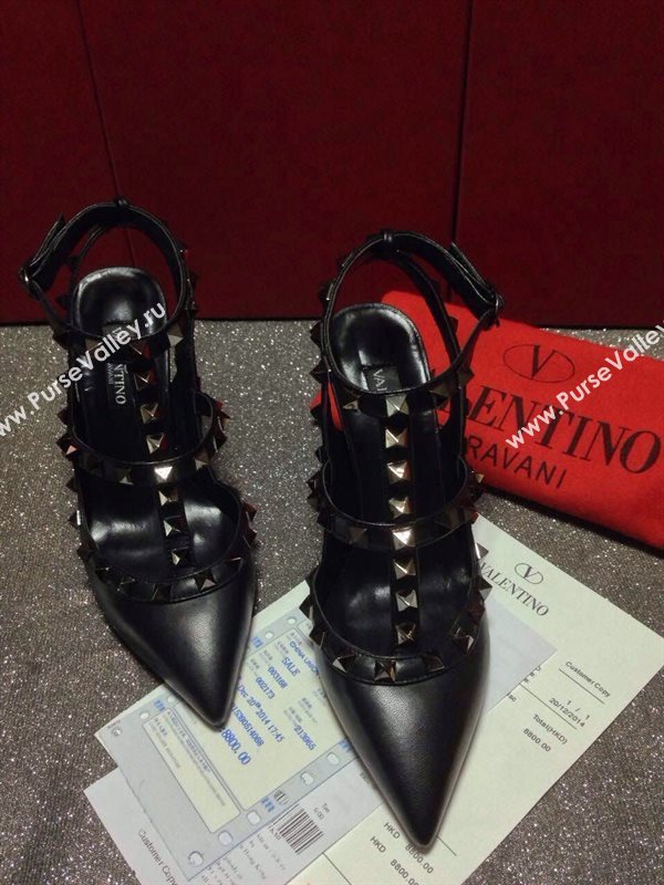 Valentino smooth black sandals stud heels shoes 4037