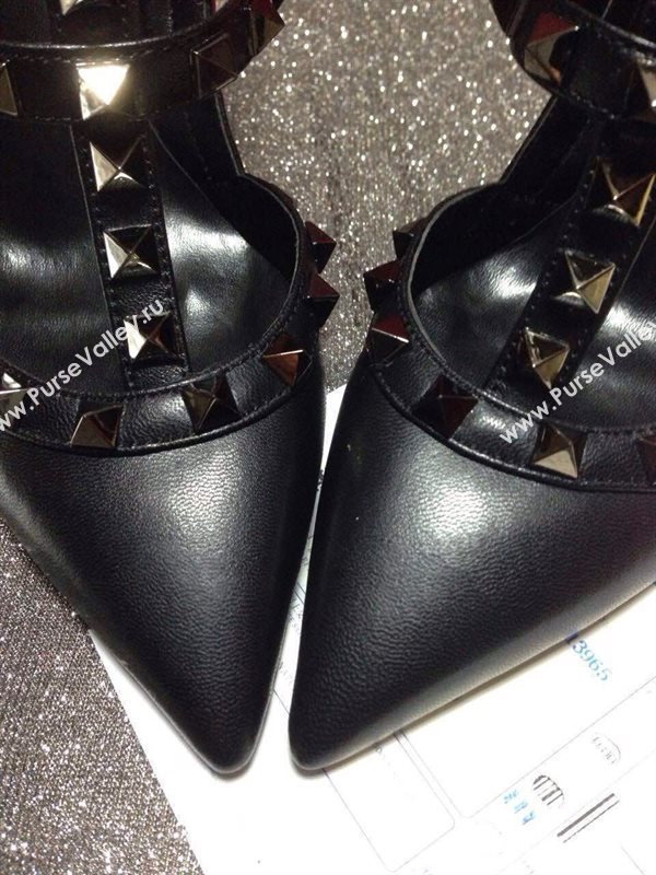 Valentino smooth black sandals stud heels shoes 4037