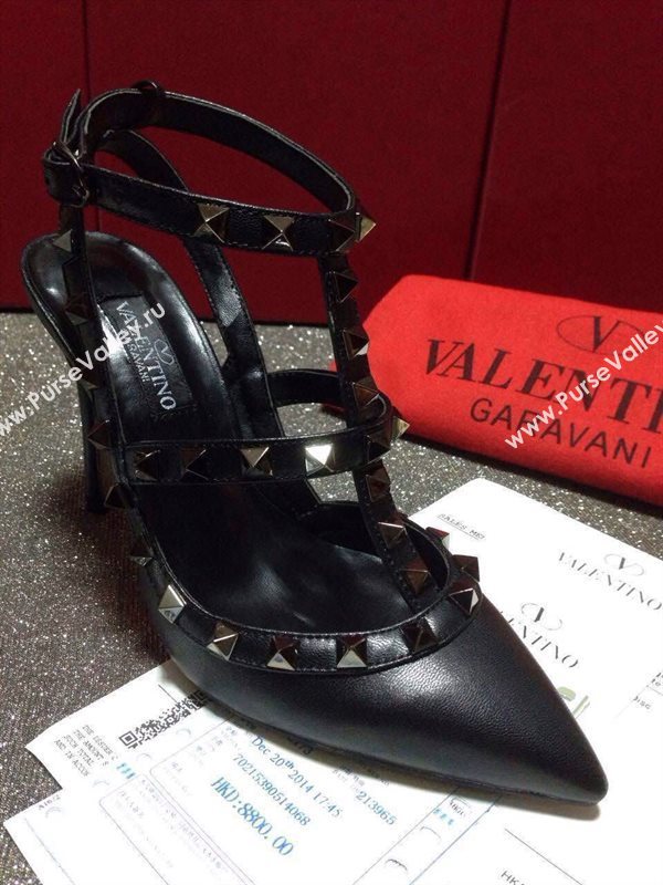 Valentino smooth black sandals stud heels shoes 4037