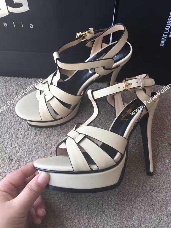 YSL tribute heels sandals cream black v shoes 4145