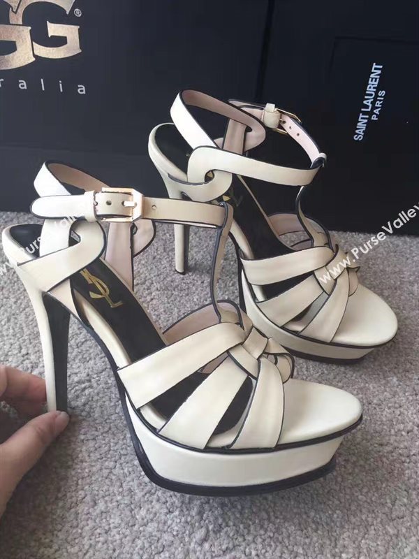 YSL tribute heels sandals cream black v shoes 4145